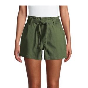 Time and Tru Army Green High-Waisted Paper Bag Tie Shorts